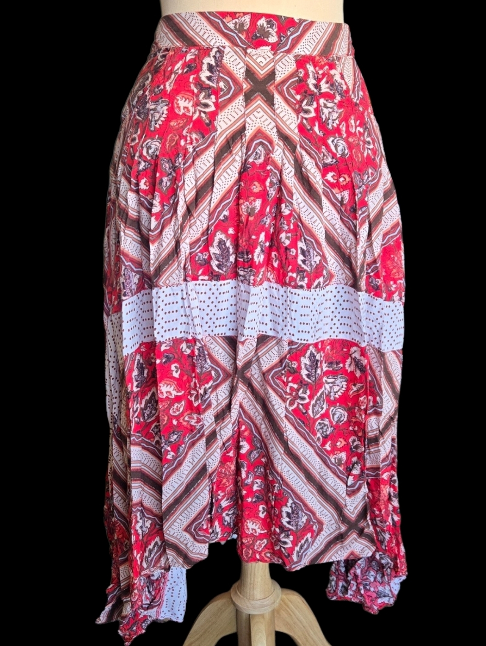 Free People Red Floral Boho Midi Skirt Sz 0